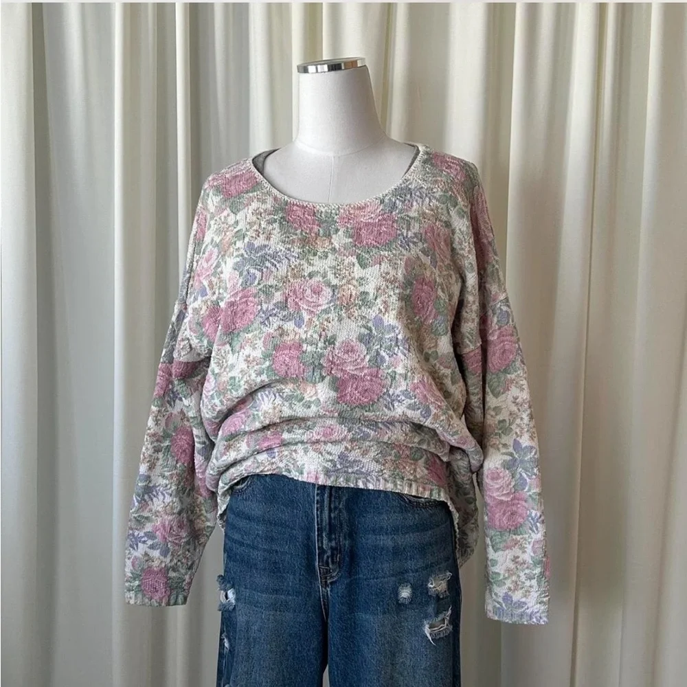 Vintage Glory US Floral Knit Sweater Shabby Chic Rose Print Pastel Pullover. - Picture 1 of 8
